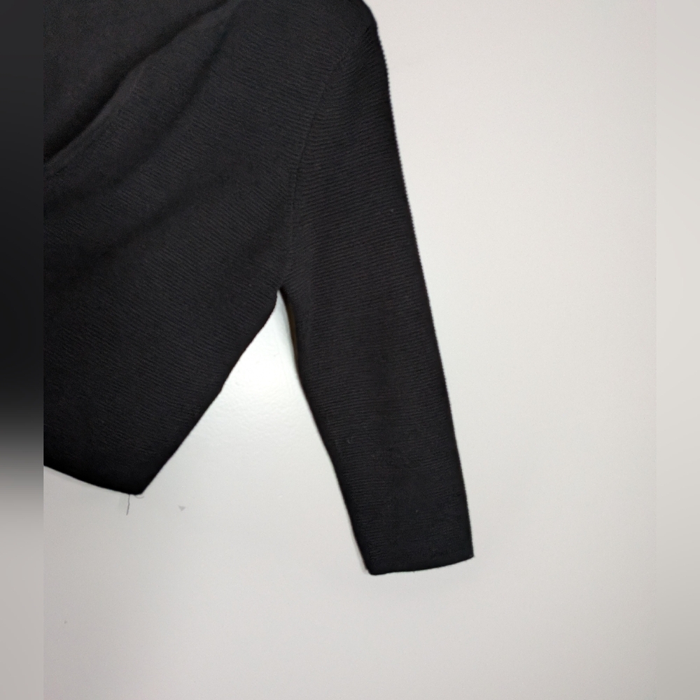 Charter Club Cardigan Sweater Black TexturedOpen Front Cropped‎ Size M - Picture 7 of 16